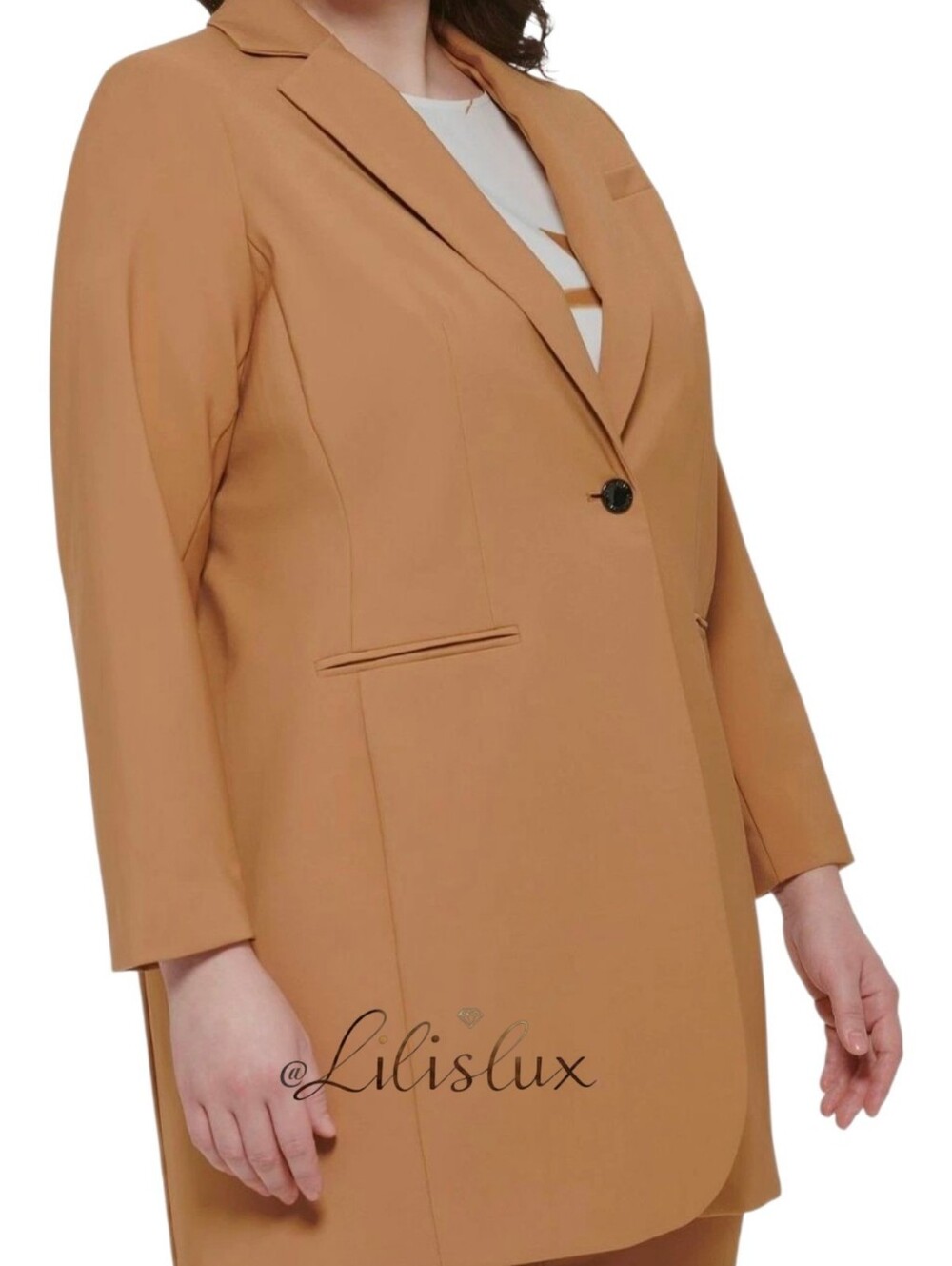 Calvin Klein Infinite Stretch Longline Blazer 18W Camel Tan EUC